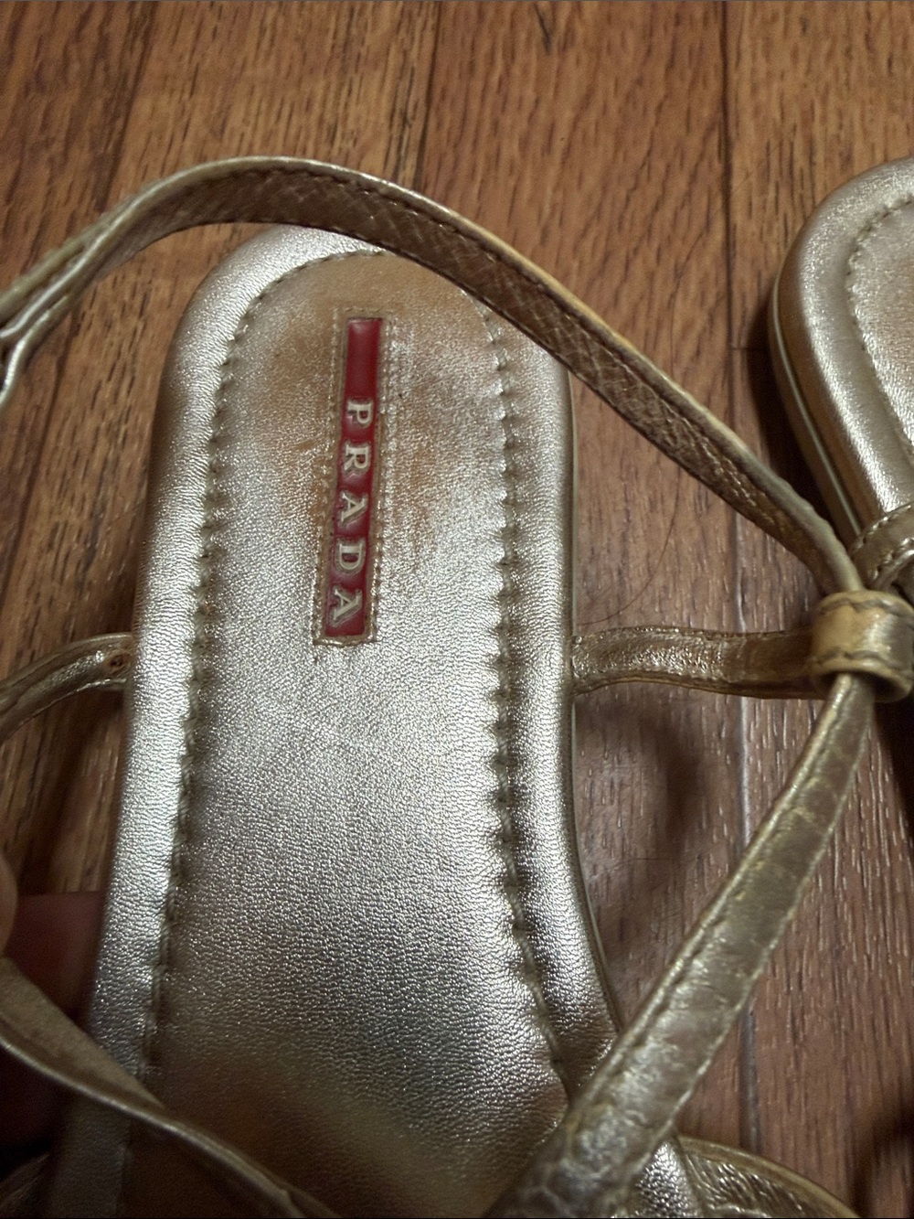 PradaMetallic Gold Strappy Women’s Sandals - Picture 3 of 7